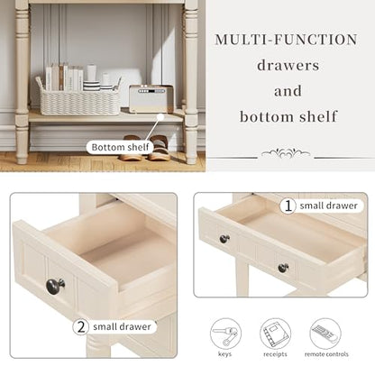 Merax Slim Console Table, Elegant Entryway Table with Three Storage Drawers and Bottom Shelf for Hallway and Living Room (Beige) - color: Beige