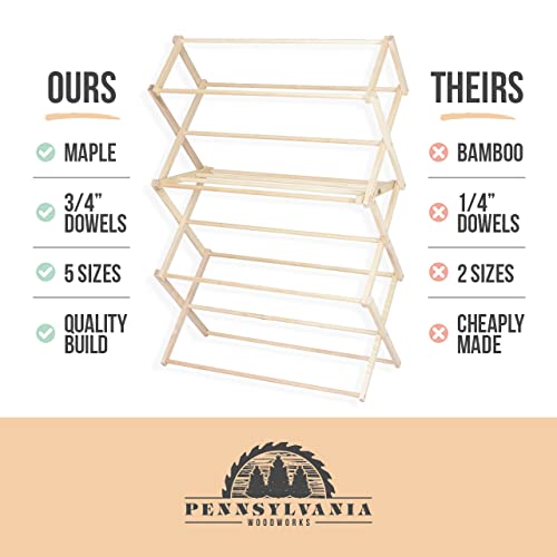 Clothes Drying Rack: Solid Maple Hard Wood Laundry Rack for Sweaters, Blouses, Lingerie & More, Durable Folding Drying Rack, Made in USA, No Assembly Needed, Medium - color: Medium