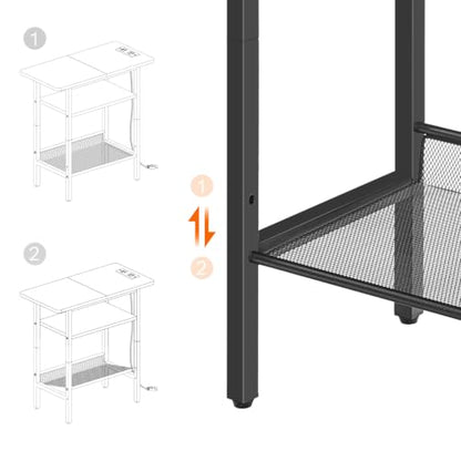 HOOBRO Side Table, Narrow End Table with Shelf, Charging Station, Wide Storage Tabletop, 3-Tier Bedside Tables for for Small Spaces, Living Room, Bedroom, Greige and Black BG366UBZ01 - color: Greige + Black