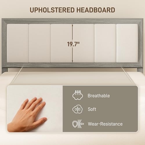 HOMCOM Full Size Bed Frame, Upholstered Headboard, Wooden Slats, Gray | Platform Bed Frame, No Box Spring Needed, Easy Assembly - size: Full