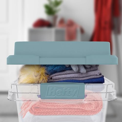 Hefty 18 Quart Hi-Rise Storage Bin with Lid, Stackable Plastic Container for Home, Office, and Classroom Organization, 8 Pack, Smoke Blue - size: 18 QT - 8 Pack