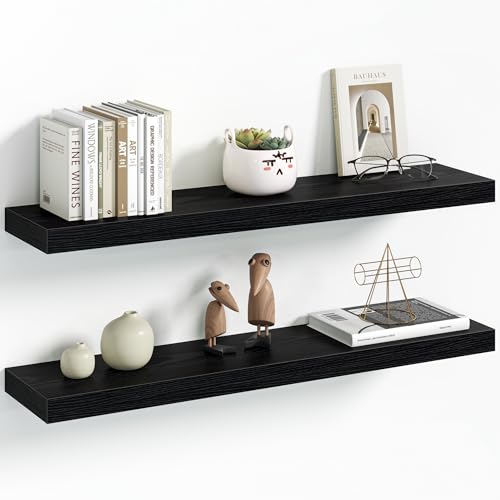 Vivelove 30 Inch Floating Shelves Wall Mounted for Display, 6.5 Deep Duty Shelves with Invisible Brackets for Living Room,Bedroom,Kitchen, Bathroom Storage & Decor,30" Wx6.5 Dx1.4 H - Black - color: Black, size: 30”Wx6.5”Dx1.4”H