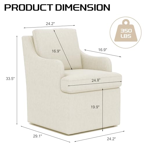 VKNOW Upholstered Dining Chairs Set of 2, Dining Room Chairs with Casters | Modern Rolling Dining Chairs with Armrest, Soft Chenille Fabric, Washable Cover, Easy Assembly, Living Room, Bedroom, Cream - color: Cream, size: 2