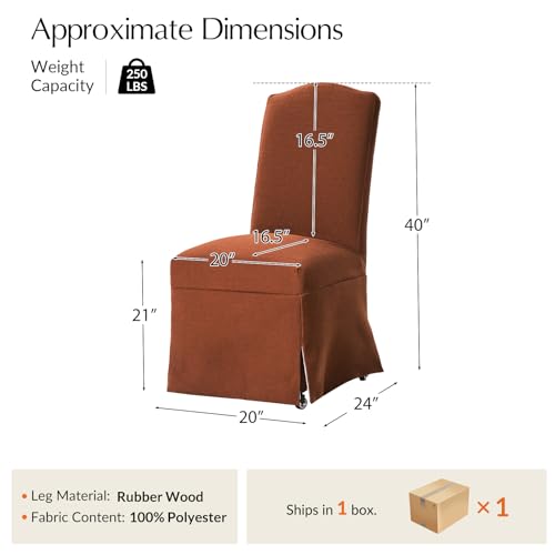 HULALA HOME Upholstered Dining Chairs Set of 2, High Back Dining Chairs with Removable Slipcover, Solid Wood Legs with Casters, Transitional Accent Chairs for Dining Room Living Room, Burn Brick - color: Burn Brick, size: Set of 2