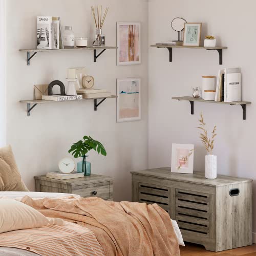 Long Wall Shelves, 31.5Inch Wooden Wall Mounted Shelves, Set of 2 | Floating Book Shelf, Metal Brackets, Easy Assembly, Max Load 22lbs, Wall Storage Ledges, Bedroom/Bathroom/Kitchen, Gray Wash - color: Gray Wash, size: 31.5 Inch