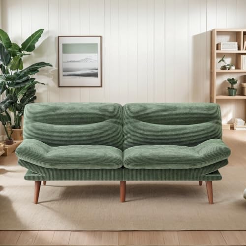 Amada 75 inch 3-in-1 Convertible Futon Sofa Bed, Green | Adjustable backrest and armrests, heavy-duty wood frame and solid wood legs, loveseat for compact apartments and offices - color: Green, size: 75 Inch