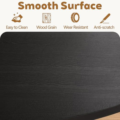 Modern Round Dining Table for 4-8, 43-59" Extendable Oval Dining Table with Leaf, Kitchen Table with Storage Shelf & Wood Cross Base, Circle Tables for Living Room Kitchen, Space Saving (Black) - color: Black