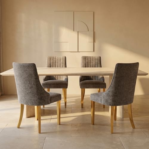 Upholstered Dining Chairs Set of 4, High Back Side Chairs for Kitchen and Dining Room, Mid-Century Modern Chenille Seating with Gold Metal Legs, Grey - color: Grey, Gold Legs, size: Set of 4