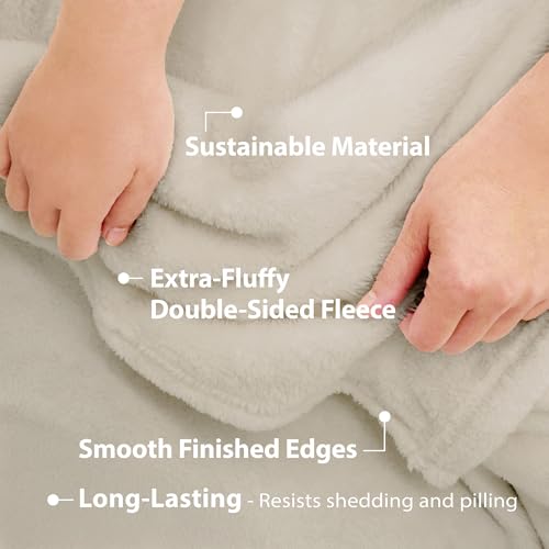 DEZ FURNISHINGS Ultra Soft Plush Fleece Throw Blanket, Double Sided Cozy Thick Warm Blanket for Sofa & Bed, Twin (66" x 90"), Beige - color: Beige, size: Twin (66" x 90")