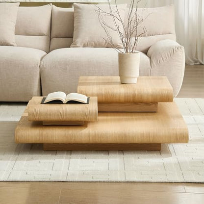 39.37" Modular Stacking Coffee Table for Living Room, Modern 3-Piece Wooden Square Center Table with Natural Wood Look, Tea Table for Apartment, No Need Assembly (Natural) - color: 39.37" Modular Stacking Coffee Table