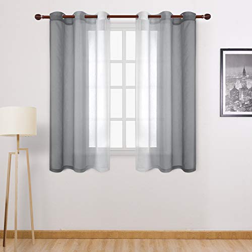 DWCN Grey Ombre Sheer Curtains - Faux Linen Semi Voile Gradient Bedroom and Living Room Curtains, Set of 2 Grommet Top Window Drape Panels, 42 x 54 Inch Length - color: Grey, size: 42"W x 54"L (Pack of 2)