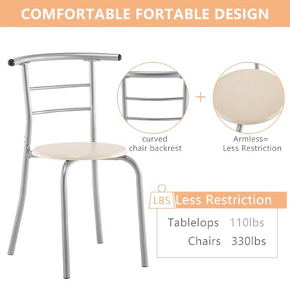VINGLI 3 Piece Dining Set, Small Kitchen Table Set for 2, Breakfast Table Set, Kitchen Wooden Table with 2 Chairs for Small Space/Dining Room/Apartment, Metal Frame, Wine Rack, Beige - color: Beige