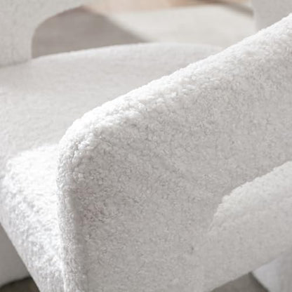 HNY Modern Sherpa Barrel Single Dining Chair, White | Upholstered Accent Armchair With 18.24" Wide Seat No Assembly Required For Living Room Bedroom Vanity Small Spaces - color: White Fur