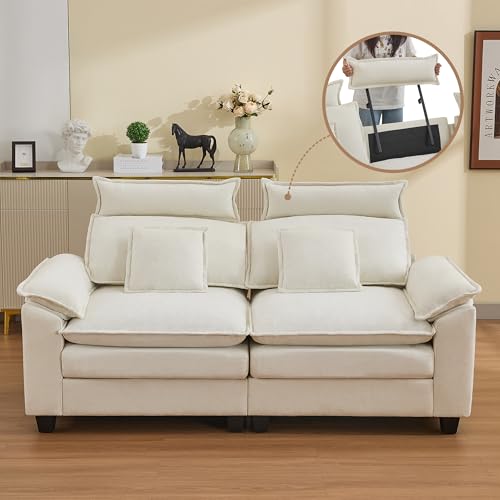 72'' Cloud Modern Loveseat Couch with Detachable Headrest, Modular Sectional Sofa Couch Deep Love Seat, Oversized 2 Seater Chenille Comfy Sofa with Armrests for Living Room, Beige - color: Beige, size: Loveseat