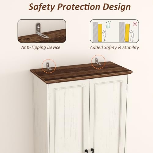 Function Home 182.9cm(72인치) 주방 식료품 저장실 캐비닛, 문과 조절 가능한 선반이 있는 톨 우드 팜하우스 보관 캐비닛, 주방 다이닝 거실 욕실용 6단 독립형 찬장, 앤티크 화이트 - color: 앤티크 화이트, size: 24"Wx11.81"Dx72"H