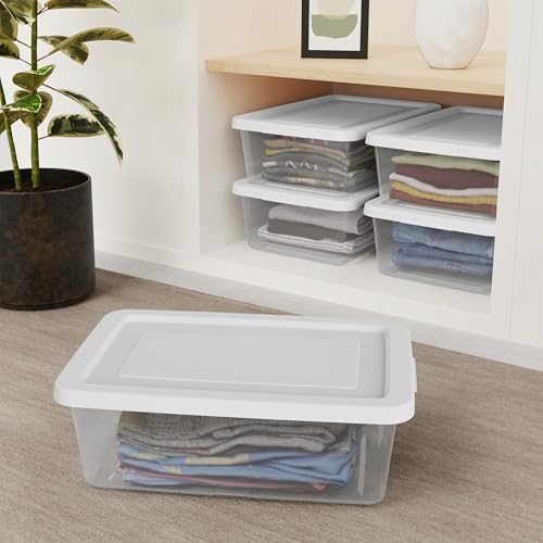 Sterilite Storage Box Stackable Tote, White, 12 Quart, 24 Pack | Clear Plastic Container with Secure Snapping Lids for Home and Office Organization - size: 12Qt, style: 24 Pack