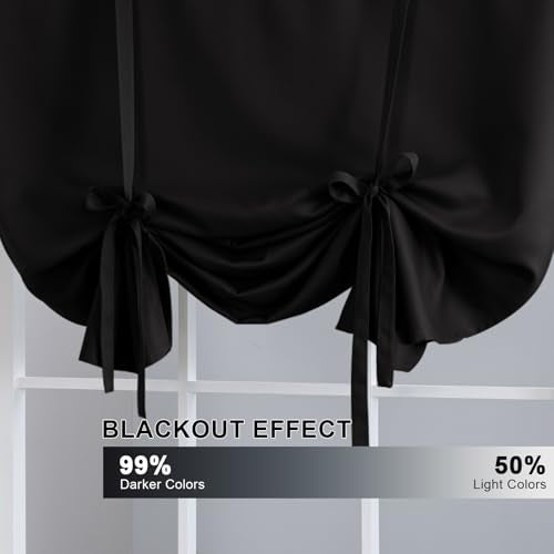 H.VERSAILTEX Blackout Curtain for Bathroom Windows Adjustable Tie Up Shade/Blackout Curtain with Rod Pocket Top (Solid in Jet Black, 42 inches W x 63 inches L, Set of 1) - color: Jet Black