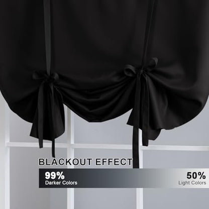 H.VERSAILTEX Blackout Curtain for Bathroom Windows Adjustable Tie Up Shade/Blackout Curtain with Rod Pocket Top (Solid in Jet Black, 42 inches W x 63 inches L, Set of 1) - color: Jet Black