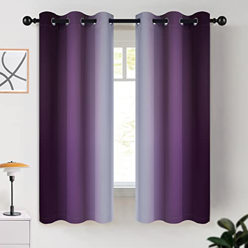 COSVIYA Grommet Room Darkening Ombre Purple Curtains W42xL63 inch | Purple and Greyish White Gradient Drapes, Light Blocking,Insulated Thermal Window Curtains for Bedroom/Living Room,2 Panels - color: Purple to Grayish White, size: 42"W x 63"L (Pack of 2)