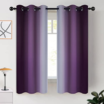 COSVIYA Grommet Room Darkening Ombre Purple Curtains W42xL63 inch | Purple and Greyish White Gradient Drapes, Light Blocking,Insulated Thermal Window Curtains for Bedroom/Living Room,2 Panels - color: Purple to Grayish White, size: 42"W x 63"L (Pack of 2)