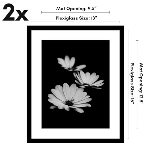 Americanflat 13x16 Picture Frame 2-Pack - Matted to 10x13 - Black | Slim Molding construction, Polished plexiglass front, hangs vertical or horizontal, sawtooth hangers included - color: Black, size: 13x16