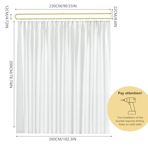 U-Shape Privacy Curtains for Room Divider, 1 Panel, 8.53ft, White | Metal Support Wall Mounted Privacy Curtain, Portable, For Fitting Room Beauty Salon Bedroom and Hospital