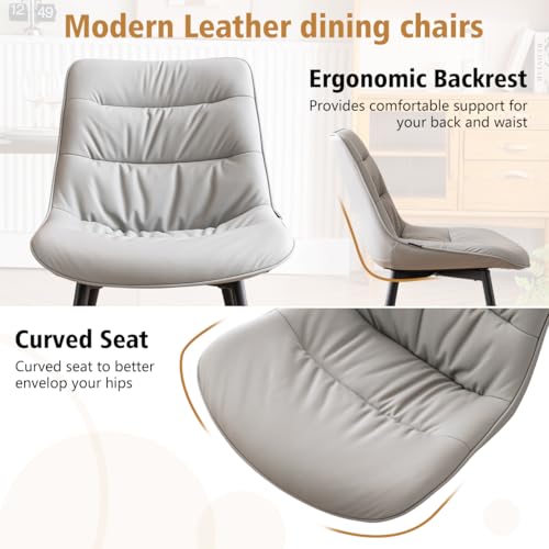 Kidol & Shellder Dining Chairs Set of 2, Faux Leather Upholstered Kitchen Chairs with Metel Legs, Mid Century Modern Side Chair for Dining Room, Living Room, Lounge, Restaurant, Gray - color: Light Grey