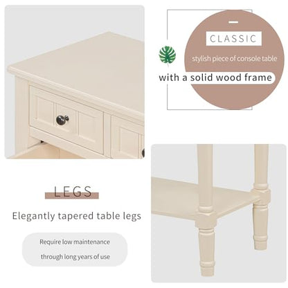 Merax Slim Console Table, Elegant Entryway Table with Three Storage Drawers and Bottom Shelf for Hallway and Living Room (Beige) - color: Beige