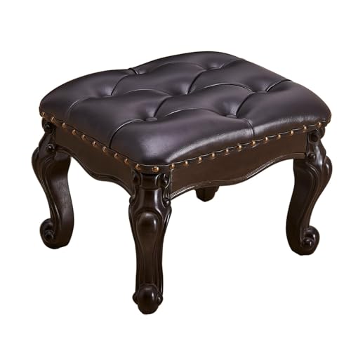 Foot Stools Ottoman, Leather Footstool for Living Room, Solid Wooden Small Vintage Ottoman Foot Rest,Shoe Change Bench （Black Brown） - color: Black Brown