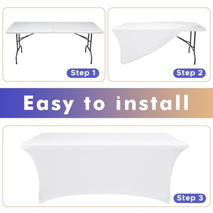 Nasitos 2 Pack White 6 ft Table Cloth Fitted-Open Back Spandex Table Covers Fabric Washable and Wrinkle Resistant Stretch Tablecloth for Parties, Wedding, Banquet, Jewelry Trade Show, Craft Fair - color: White, size: 6FT
