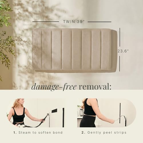 Nestl Upholstered Twin Headboard - Easy Assemble Channel Stitched Headboard Twin Size - Wall Mounted Headboards with 3D Soundproof Wall Panels Peel & Stick Floating Headboards, Beige - color: 03-beige, size: Twin