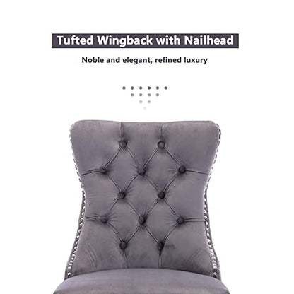 Virabit Tufted Velvet Upholstered Chairs Set of 4, Nailhead Back and Ring Pull Trim, Solid Wood Chairs for Kitchen/Bedroom/Dining Room (Grey) - color: Grey, size: set of 4