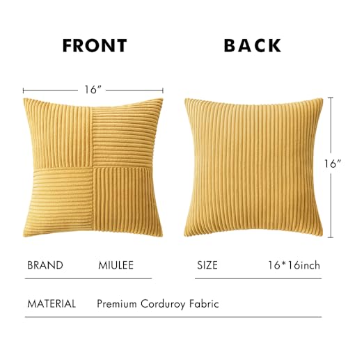 MIULEE Golden Mustard Decorative Throw Pillow Covers for Couch 16x16 Inch | 2 Pack, Boho Farmhouse Pillow Covers, Soft Cross Corduroy Patchwork Textured Cushion Cases For Bed Sofa - color: Golden Mustard, size: 16" x 16" (Pack of 2)
