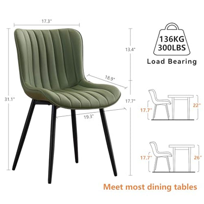 YOUNUOKE Dining Chairs Set of 2 Mid-Century Modern Kitchen Chair Green | Faux leather upholstered with Back, fits dining living waiting room guest reception. Waterproof easy to clean assemble, 300lb - color: Olive Green