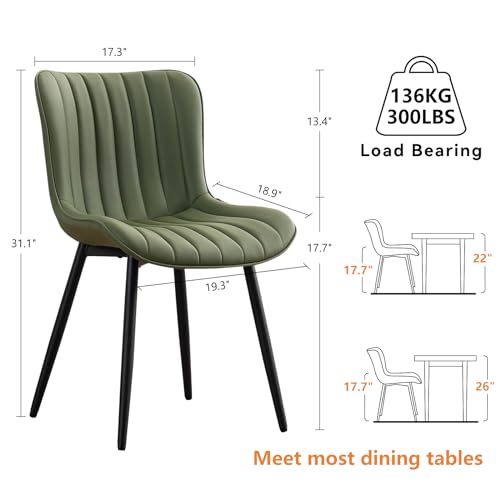 YOUNUOKE Dining Chairs Set of 2 Mid-Century Modern Kitchen Chair Green | Faux leather upholstered with Back, fits dining living waiting room guest reception. Waterproof easy to clean assemble, 300lb - color: Olive Green