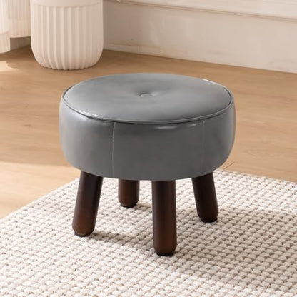 oakvivo Round Leather Pouf Ottoman Footstool, Small 13" Footrest | 13 x 13 x 10.2in Foot Rest with Non-Skid Rubber Legs, Foot Stool for Living Room, Bedroom, Couch, Entryway, Grey - color: Grey
