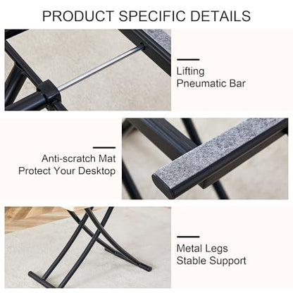 Liftable Folding Dining Table for 4, Adjustable Drop Leaf Table, Folding Coffee Table for Small Spaces, Scratch-Resistant Wood Top with Metal Frame for Apartment Kitchen Living Room - color: Oak-black
