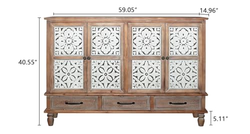 Hallway Cabinet - Solid Wood Farmhouse Storage Cabinet,Vintage Entry Way Cabinet with Storage,French Country Sideboard Buffet with Doors and Shelves - color: Wood Brown