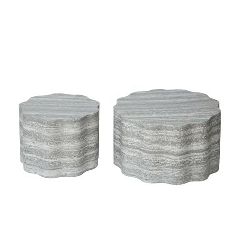 23.6''+26.7'' Set of 2 Faux Mars Pattern Round Coffee Tables, Modern Mini Side Tables Accent End Table for Apartment, Office, Living Room, (Beige Grey) - color: 23.6''+26.7'' Beige Grey