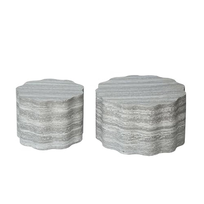 23.6''+26.7'' Set of 2 Faux Mars Pattern Round Coffee Tables, Modern Mini Side Tables Accent End Table for Apartment, Office, Living Room, (Beige Grey) - color: 23.6''+26.7'' Beige Grey