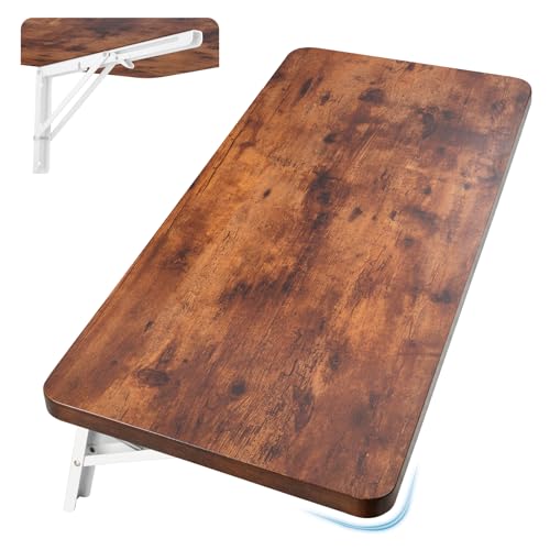 Neoaider Wall Mounted Folding Table 31.5”L x 15.7”W, Brown | Laundry Folding Table with Heavy Duty Metal Collapsible Shelf Brackets, Wall Mounted Desk Fold Down for Small Spaces - color: Brown, size: 31.5" x 15.7"