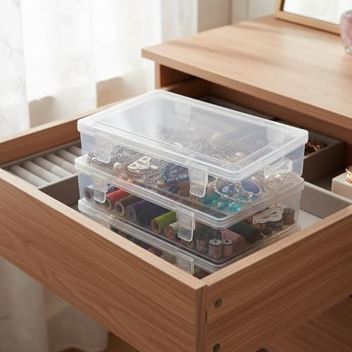 Stackable Clear Plastic Storage Bins with Lids, Transparent PP Organizer Boxes for Drawers, Shelves, and Desktops - size: 9.33 x 5.63 x 2.09 in
