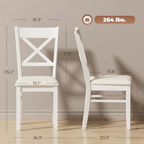 HOMCOM Dining Chairs Set of 2 Upholstered Kitchen Chairs Cross Back White | Rubberwood Frame, Padded Seat, for Living Room, Dining Room, Kitchen - color: White, style: Cross Back