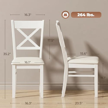 HOMCOM Dining Chairs Set of 2 Upholstered Kitchen Chairs Cross Back White | Rubberwood Frame, Padded Seat, for Living Room, Dining Room, Kitchen - color: White, style: Cross Back