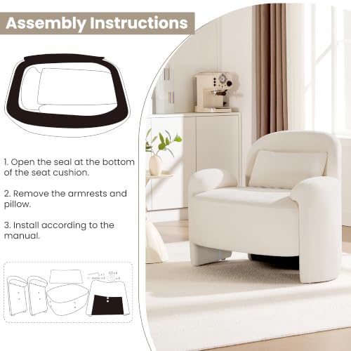 Accent Chair for Living Room, Modern Chenille Fabric Lounge Reading Sofa Chair with Lumbar Pillow, Upholstered Arm Chairs for Bedroom, Office, Beige - color: Beige