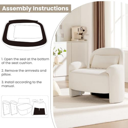 Accent Chair for Living Room, Modern Chenille Fabric Lounge Reading Sofa Chair with Lumbar Pillow, Upholstered Arm Chairs for Bedroom, Office, Beige - color: Beige