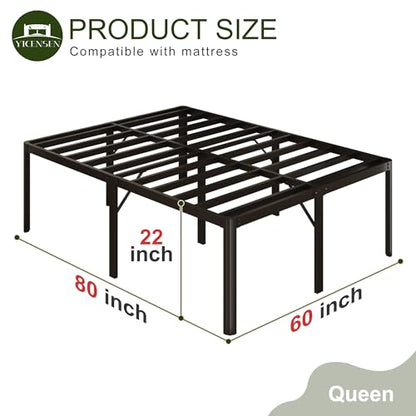 Yicensen 22 Inch High Queen Bed Frame Rounded Corner No Box Spring Needed, Heavy Duty Metal Queen Size Platform Bed Frame, Easy Assembly, Noise Free, Black - size: Queen, style: 22 Inch