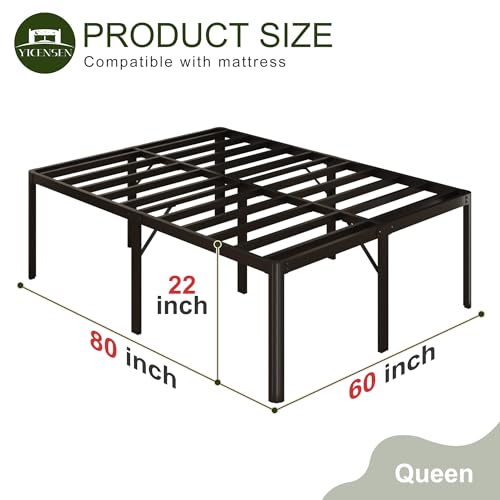Yicensen 22 Inch High Queen Bed Frame Rounded Corner No Box Spring Needed, Heavy Duty Metal Queen Size Platform Bed Frame, Easy Assembly, Noise Free, Black - size: Queen, style: 22 Inch