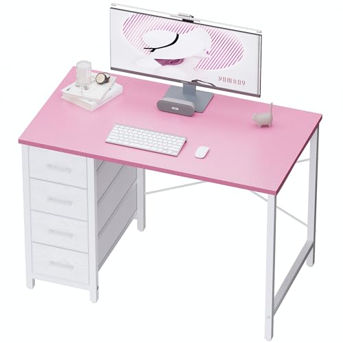 Pamray 32 Inch Computer Desk with 4 Drawers Small Office Desk for Home Bedroom Study Writing Simple Modern Computer Table Pink - color: Pink
