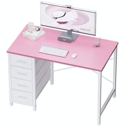 Pamray 32 Inch Computer Desk with 4 Drawers Small Office Desk for Home Bedroom Study Writing Simple Modern Computer Table Pink - color: Pink